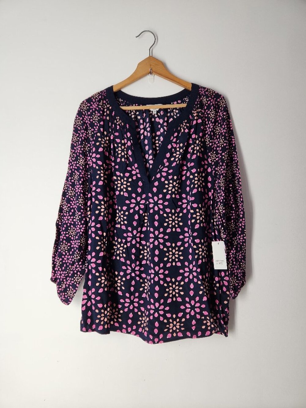 Crown & Ivy navy blue pink ladybug print relax fit blouse top woman 3X  New